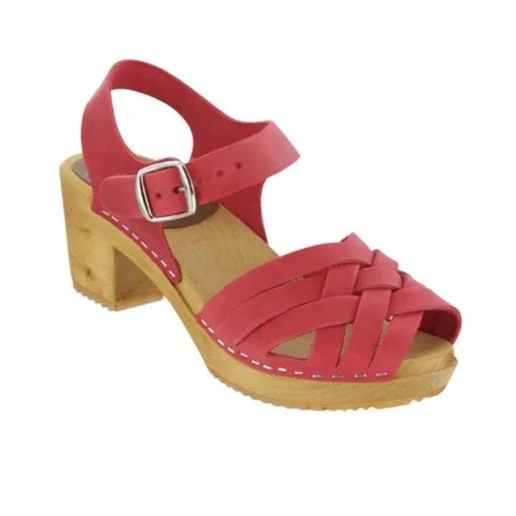 MIA Shoes - MIA Bety Woven Suede Leather Heeled Wood Swedish Clogs Red Size 39 8.5